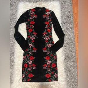 Black Floral Velvet Dress